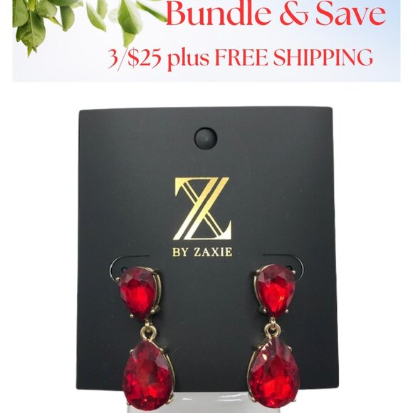 3/$25  NWOT Z by Zaxie Red Stone Dangle Teardrop Earrings - Picture 1 of 10